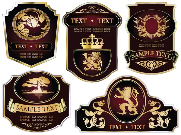 Étiquettes dorées sur différents sujets pour la décoration et le design — Image vectorielle