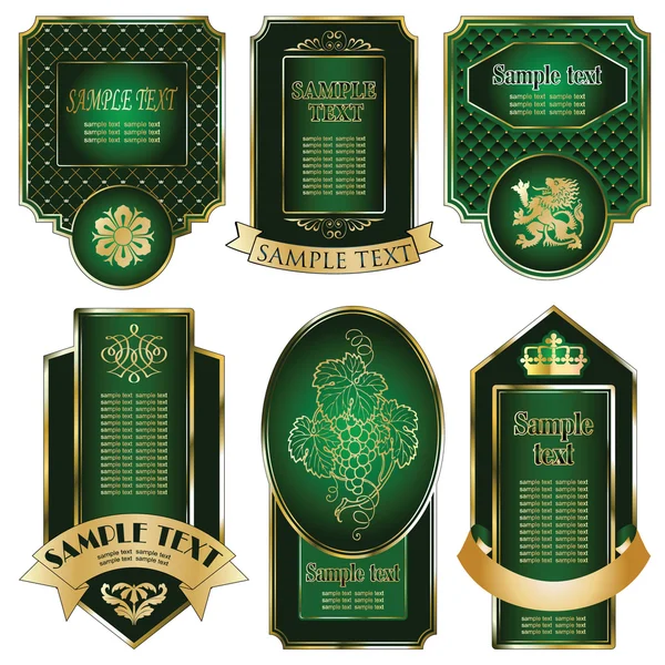 Gold-framed labels on different topics for decoration and design — Stock Vector