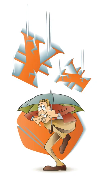 Vektor Stock Illustration. komisch verängstigter Mann versteckt sich unter einem — Stockvektor