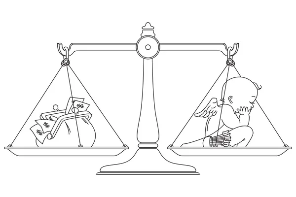 Ilustración de stock vectorial. Gráfico lineal. Ángel y dinero en scal — Archivo Imágenes Vectoriales