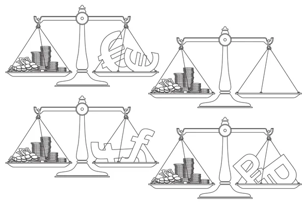 Ilustración de stock vectorial. Gráfico lineal. La moneda en el bal — Vector de stock