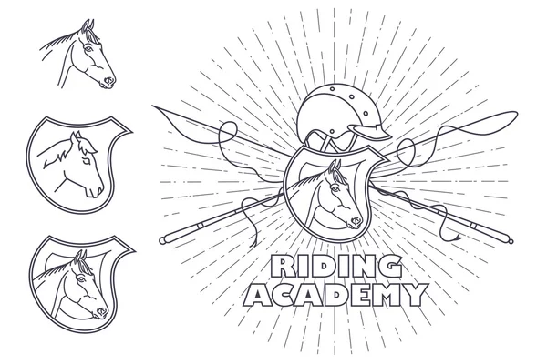 Vector illustration. Line graphic. Riding academy template. — Stock Vector