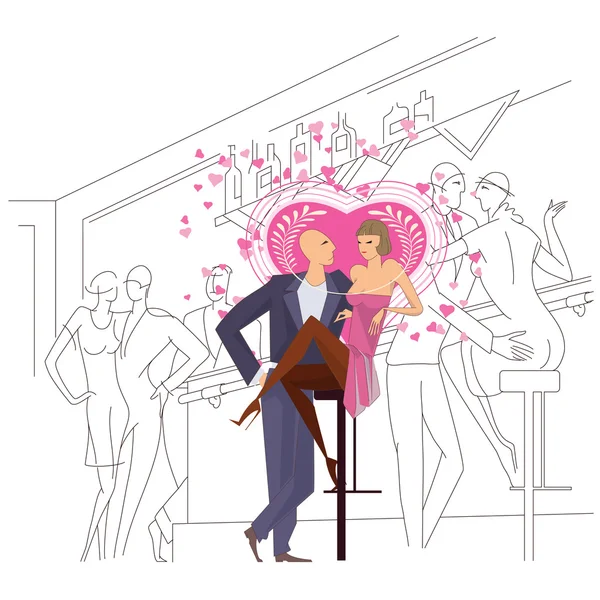 Illustration vectorielle. Un couple aimant dans un bar ne pas — Image vectorielle