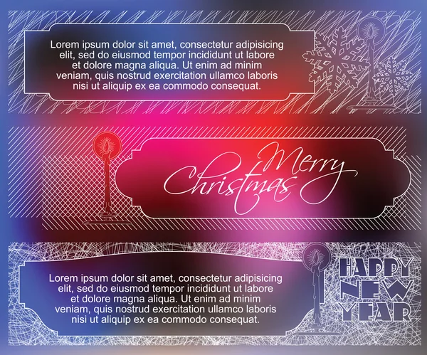 Elegante banner van platte lijn met symbolen van de kerst en nieuw — Stockvector