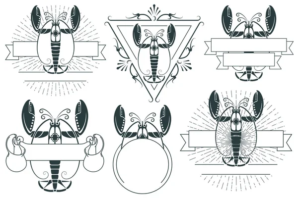 Набор элементов дизайна ретро-лобстеров . — стоковый вектор