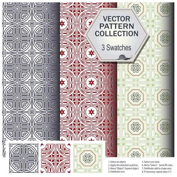 Vector patroon collectie met daarin 3 borstels — Stockvector