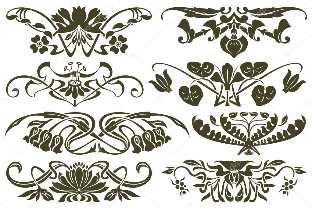 Vector set flower vignette  on different versions