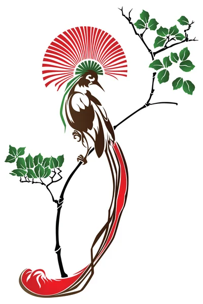 Illustration. Oiseau du Paradis sur une branche d'arbre . — Image vectorielle