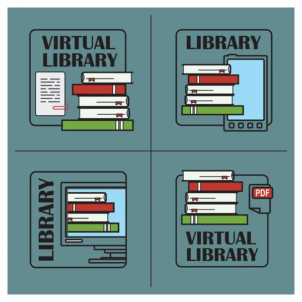 Stock illustration. Platt infographic. Virtuella biblioteket — Stock vektor