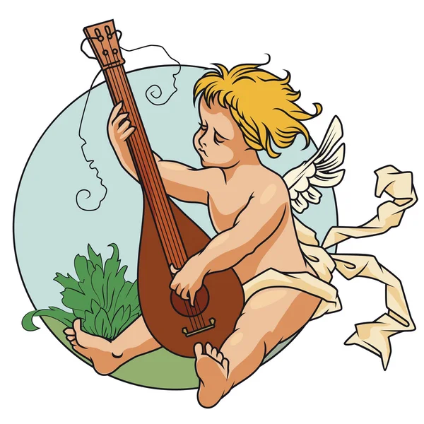 Stock Illustration. Happy Valentine's day. Angel with a lute — Stock Vector