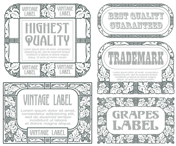 Vector vintage style labels with grapes for decoration and desig — Stock Vector