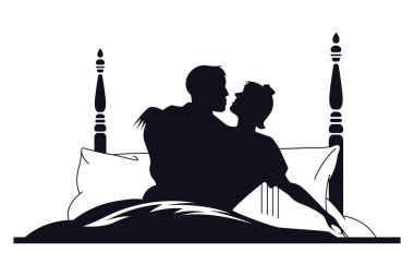 Stock illustration. Silhouette of man and woman in bed clipart