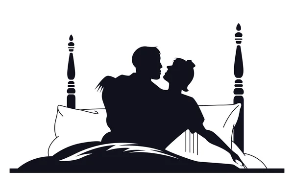 Illustration. Silhouette d'homme et de femme au lit — Image vectorielle