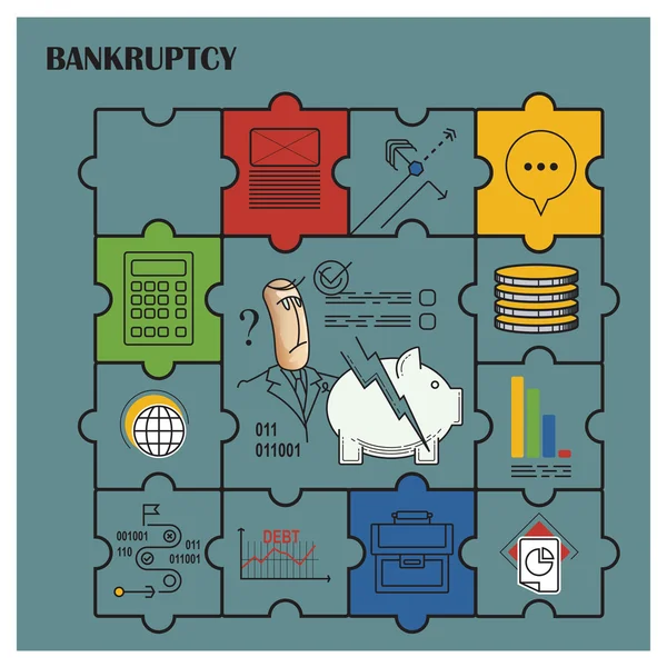Skladem ilustrace. Plochý infographic. Bankrot a zadlužení — Stockový vektor
