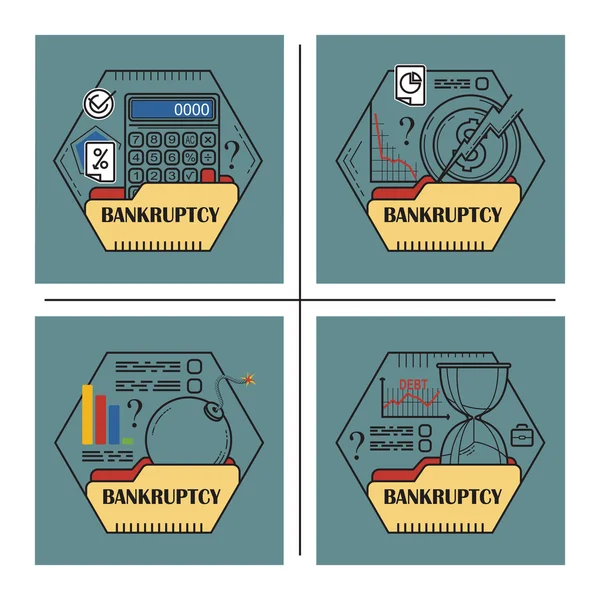 Ilustracji. Plansza płaski. Upadłość i długu — Wektor stockowy