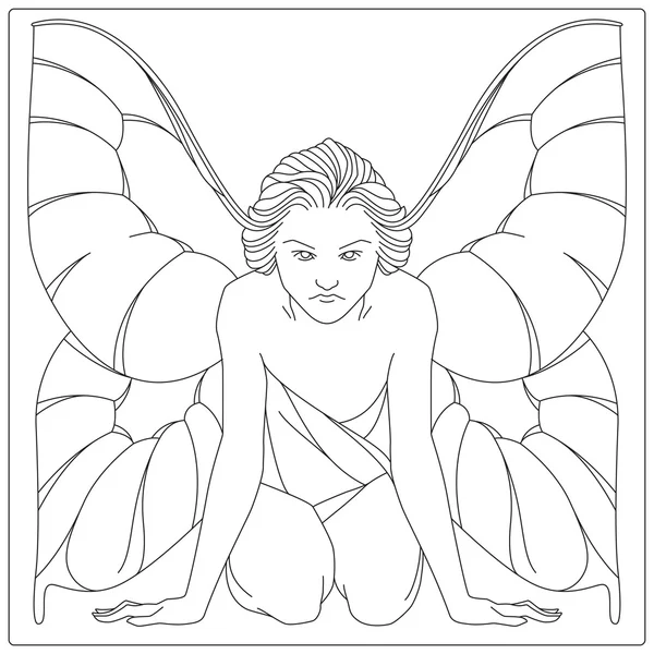Векторний запас. Дівчина з крилами метеликів. Плоска лінія — стоковий вектор