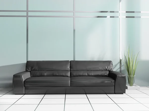 Czarnej kanapie w nowoczesnym wnętrzu — Zdjęcie stockowe