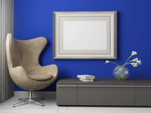 Mock Frame Beige Home Interior Armchair Rendering — Stock Photo, Image