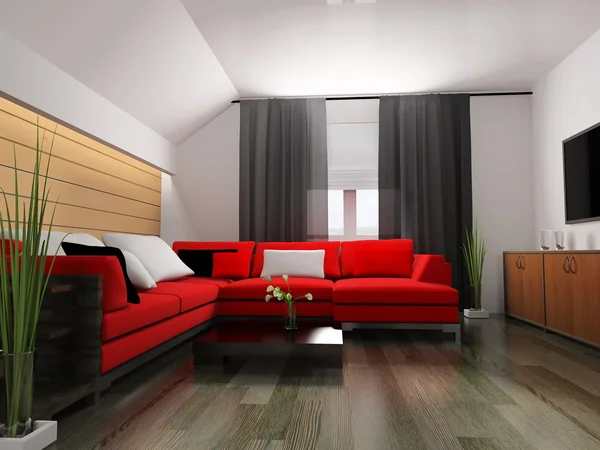 Rotes Sofa im modernen Interieur — Stockfoto