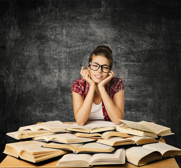 Student Girl in Glasses with Open Books, University Education — Stock Photo, Image