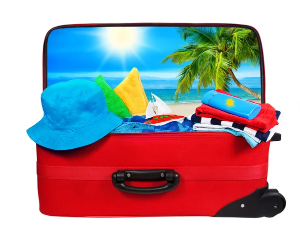 Багаж упакован в отпуск, футляр открыт мешок изолирован — стоковое фото