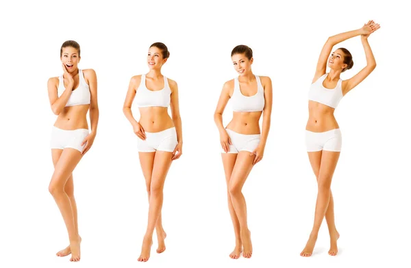 身材苗条的美女 全长完美身材女模集 健康的Skincare适合身体护理 孤立的白色 — 图库照片