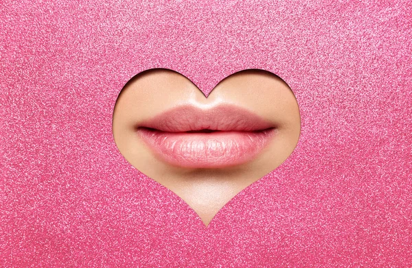 Beauty Lips Makeup Close Natural Plump Bright Lip Glossy Lipstick — Stock Photo, Image