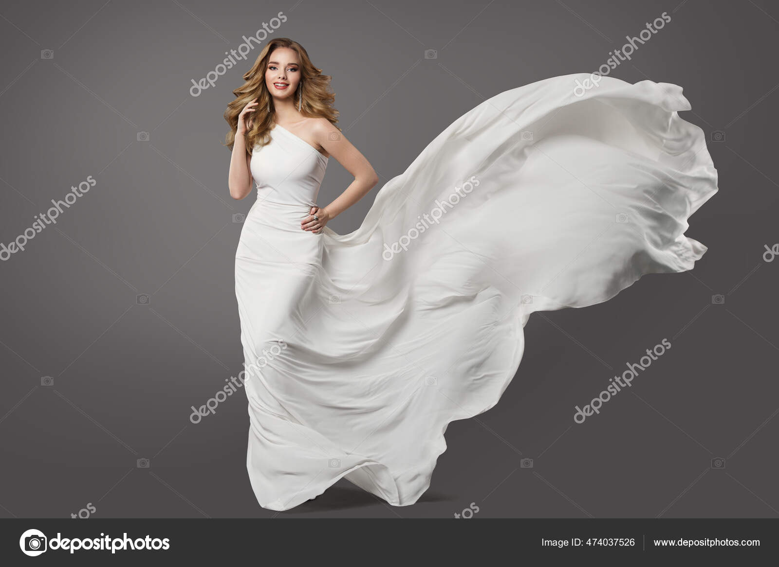 Beauty Model with Curly Hair Style in White Bridal Dress. Bride Fashion  Woman in Wedding Gown Full Length. Makeup and Hairstyle Stock Image - Image  of fashion, fashionable: 219735609