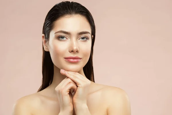 Retrato Mujer Cara Belleza Cuidado Piel Saludable Maquillaje Chica Con — Foto de Stock