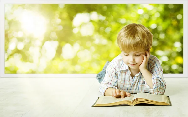 Libro de lectura para niños pequeños, Desarrollo temprano de niños, Educación escolar para niños pequeños, Estudio y concepto de conocimiento — Foto de Stock