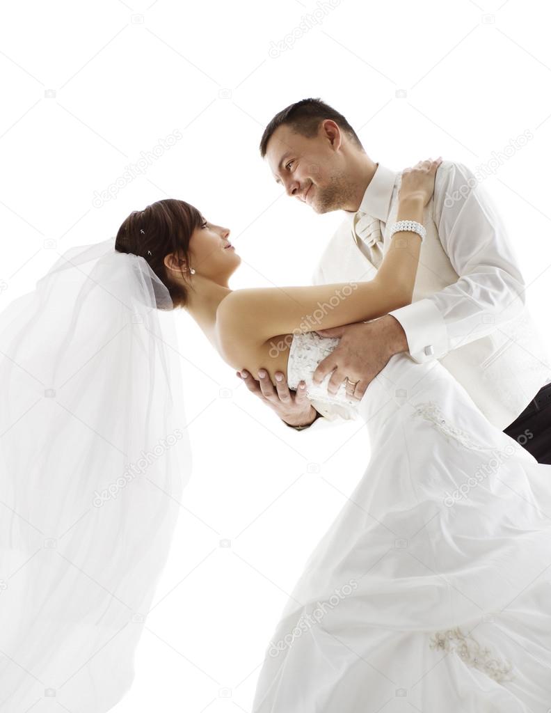 Bride and Groom in Dance, Wedding Couple Dancing, Looking Each Other