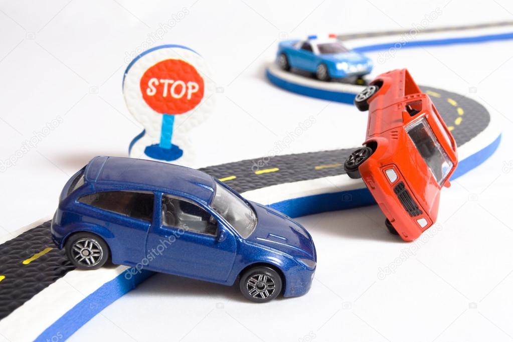 cars accident crash on road, insurance case, toys with broken auto car