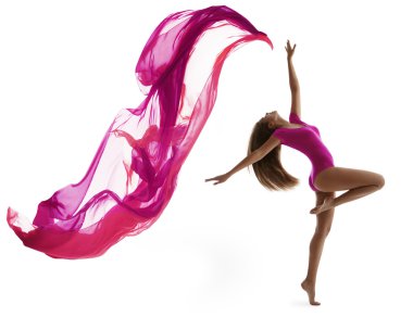 Woman Dancing Sport , Sexy Girl Dancer, Flying Cloth Fabric, Flexible Gymnast on White clipart