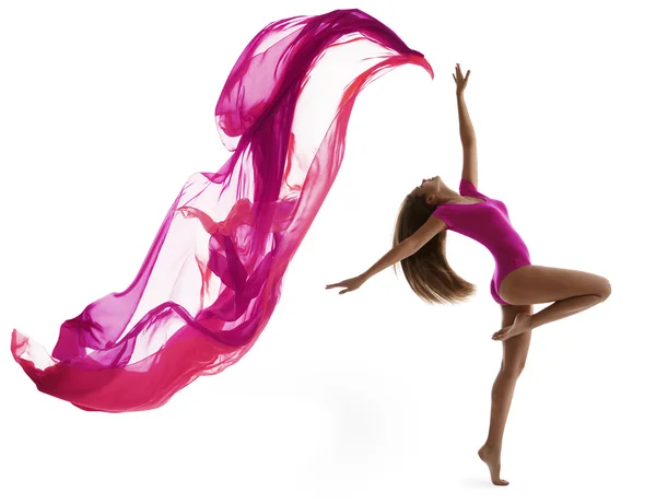 Woman Dancing Sport , Sexy Girl Dancer, Flying Cloth Fabric, Flexible Gymnast on White — Stock Photo, Image