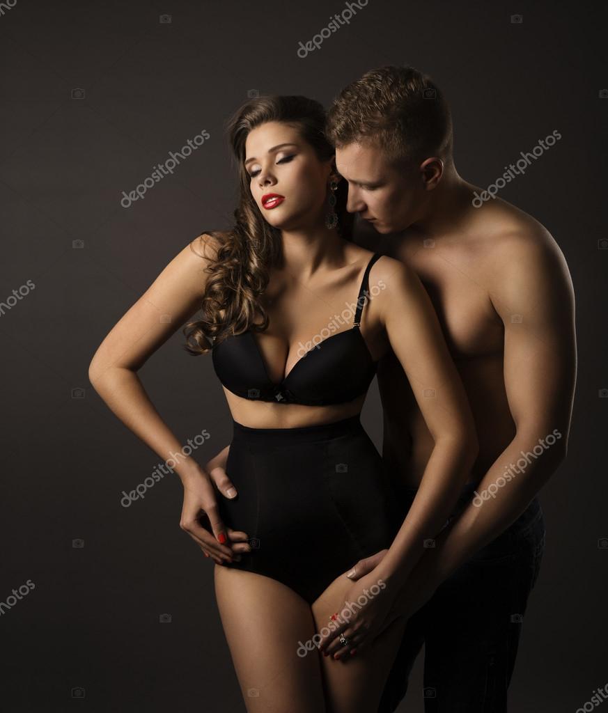 Sexy Couple Woman and Man Portrait, Female in Sensual High Waist Panties Stock Photo by ©inarik 79011728