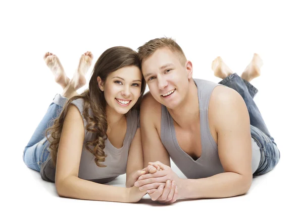 Young Couple Portrait, Woman Man on White, Girl and Boy Friend — Stockfoto