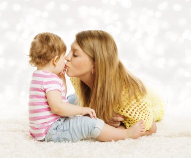 Mother Kissing Baby Child, Family Portrait, Mothers Kiss Little Kid