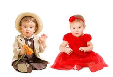 Babies Kids, Boy Suit Hat Girl Dress, Children Fashion, White