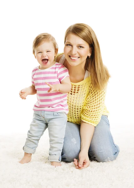 Mother Baby Little Kid Family Portrait, Woman and Girl Child, White — стокове фото