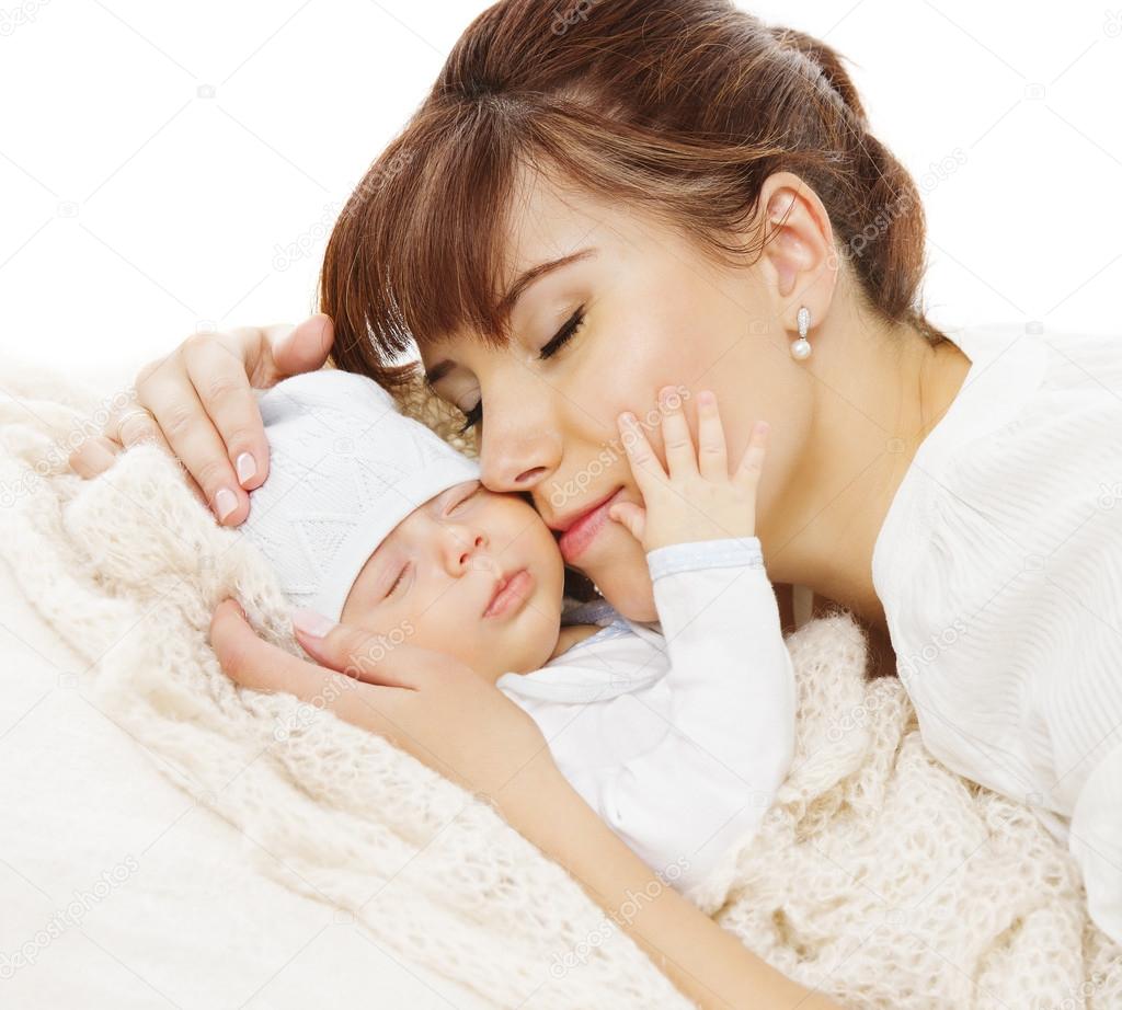 Mother Newborn Baby Family Portrait, Mom with New Born Kid, Parent and Child