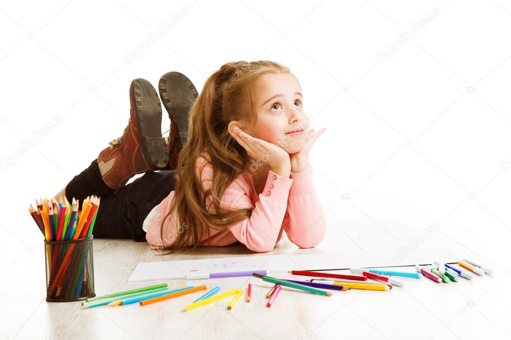 School Kid Thinking, Education Inspiration Concept, Dreaming Child