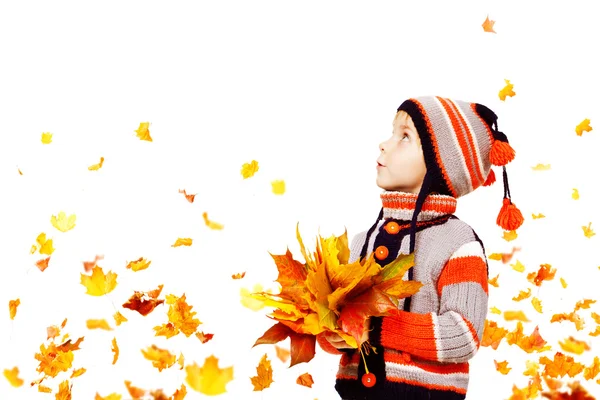 Kid Autumn Fashion, Child Boy Knitted Hat Woolen Jacket Clothing — Stock Photo, Image