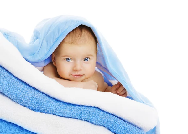 Baby-Handtuchdecke, Kind auf weiß, Junge einen Monat alt — Stockfoto