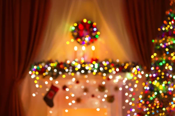 Luci offuscate della stanza di Natale, luce di Natale De Focused — Foto Stock