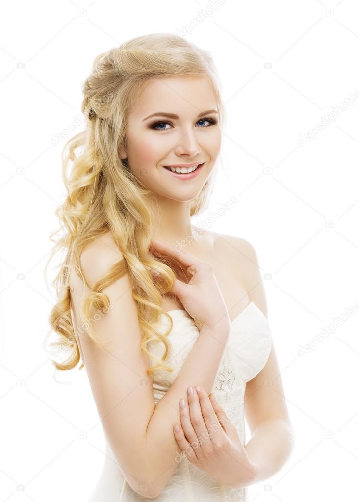 Woman Face Makeup, Long Curly Blond Hair, Model Make Up White