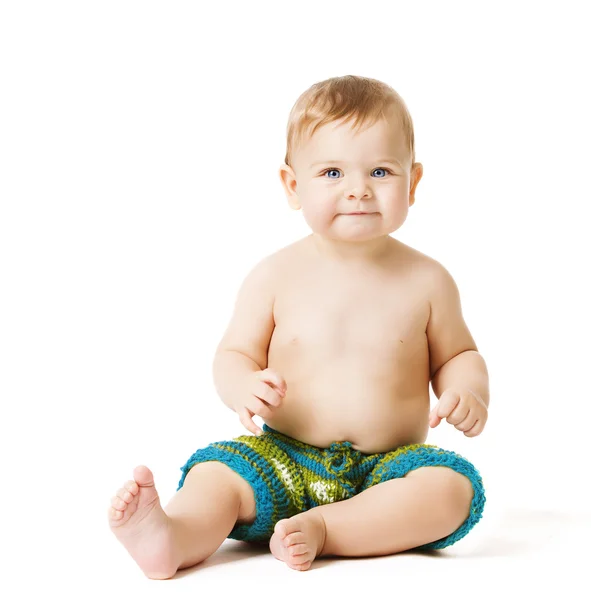 Sentado niño pequeño en blanco, bebé niño en blanco —  Fotos de Stock