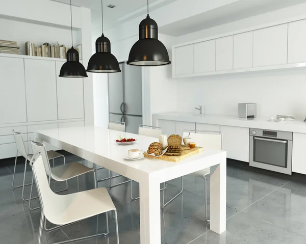 Moderna cocina blanca espaciosa — Foto de Stock