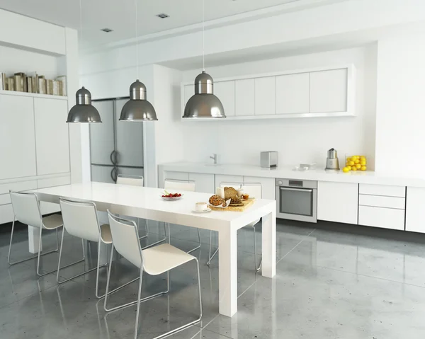 Moderna spaziosa cucina bianca — Foto Stock