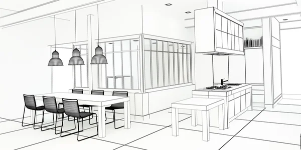 建筑师的计划令人印象深刻的厨房 — 图库照片