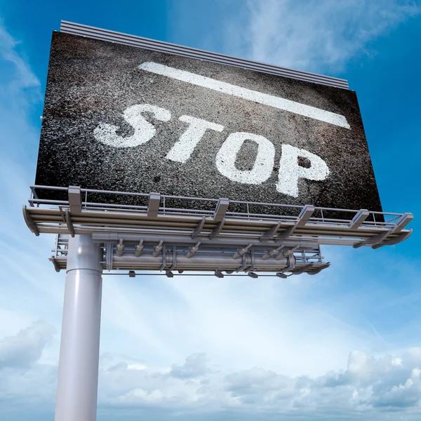 Outdoor de publicidade com sinal de parada de terra — Fotografia de Stock